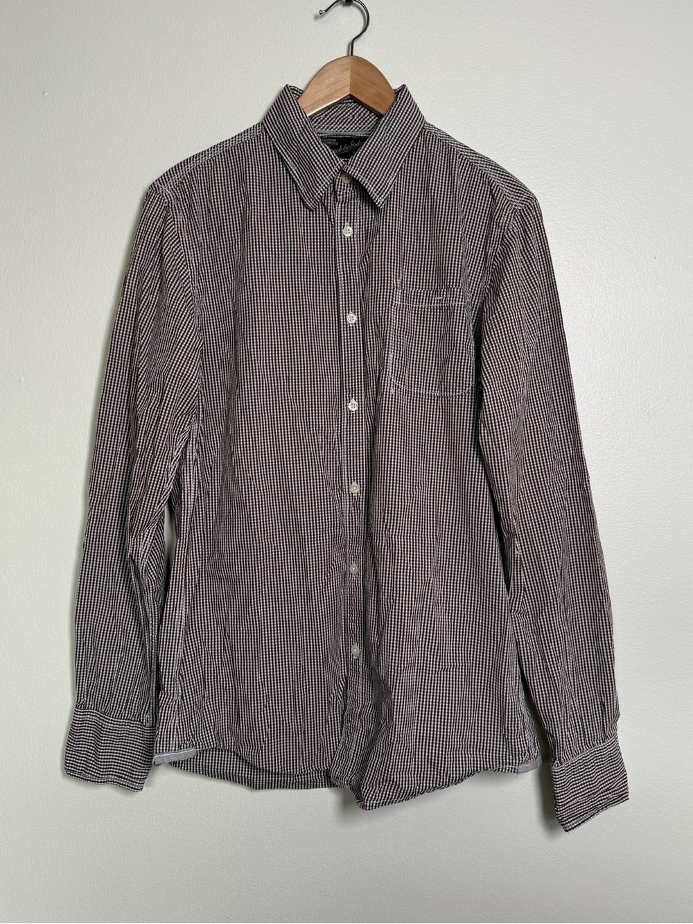 Scotch & Soda Shirt Mens Sz L Brown Gingham Checkered Long Sleeve Cotton Office